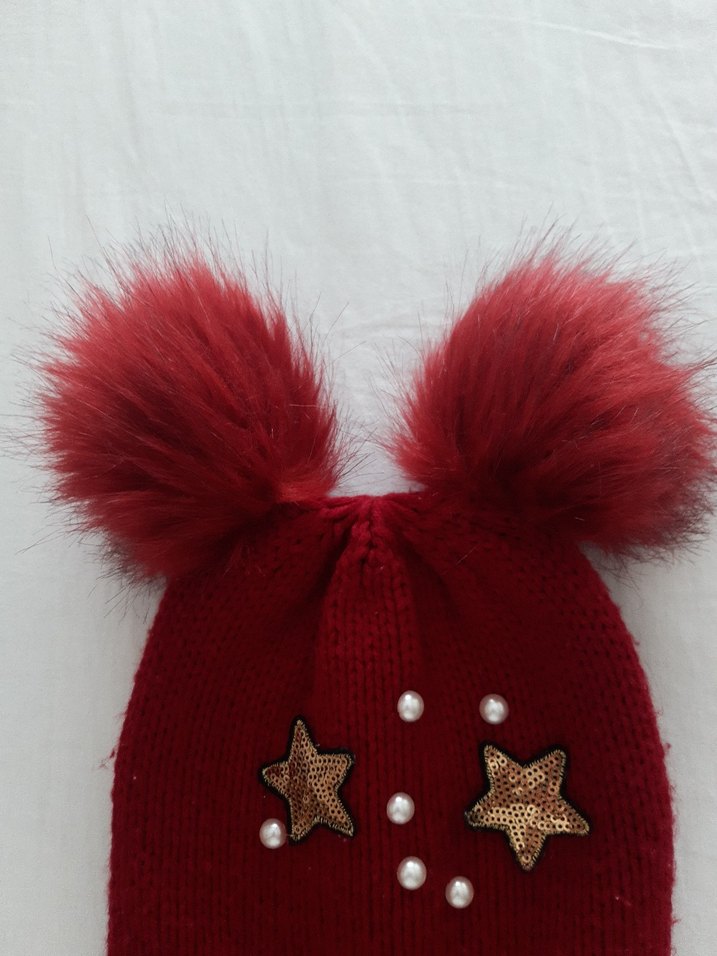 Kırmızı Ponponlu Örgü Kiz Bere - Görsel 3