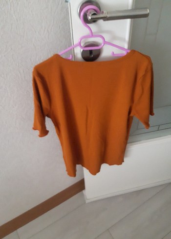 V Yaka taba rengi Kısa Kollu Kadın Bluz - Görsel 6