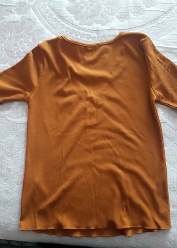 V Yaka taba rengi Kısa Kollu Kadın Bluz - Görsel 2