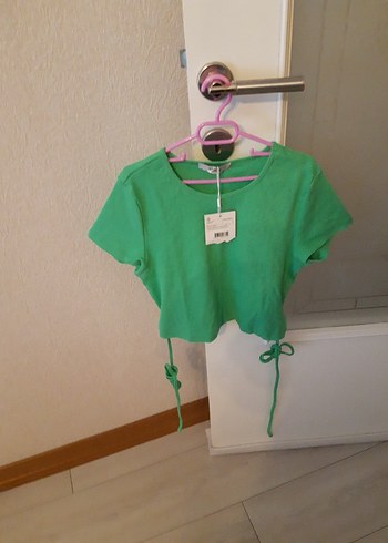 kadin Yeşil Kemerli Street Wear Tişört - Görsel 4