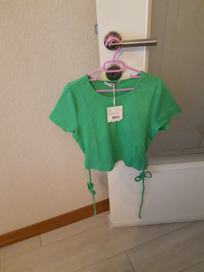 kadin Yeşil Kemerli Street Wear Tişört - Görsel 4