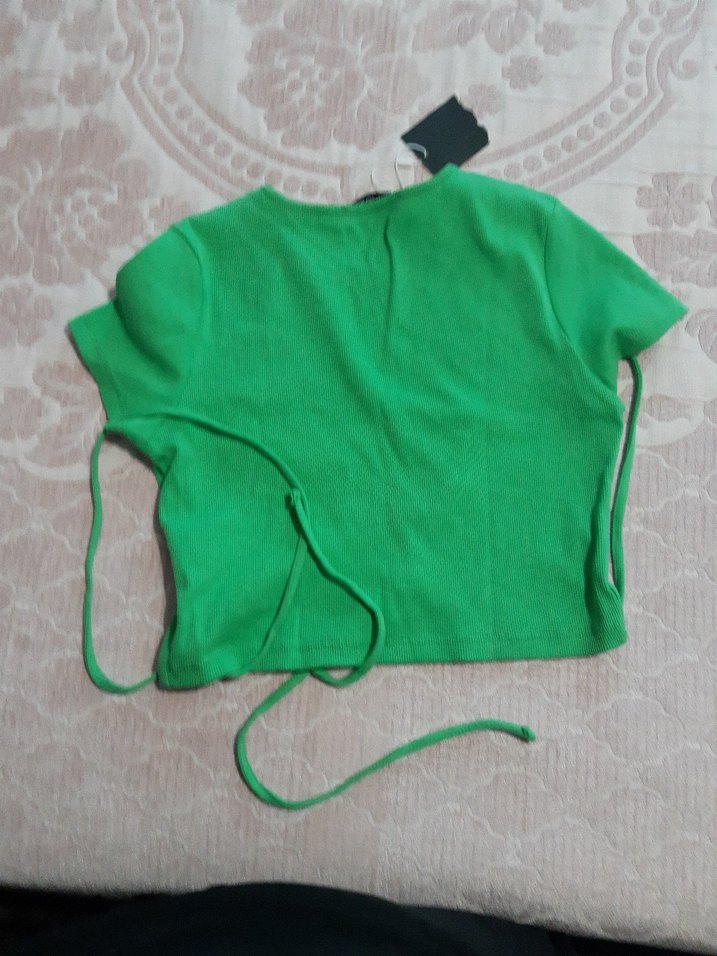 kadin Yeşil Kemerli Street Wear Tişört - Görsel 2