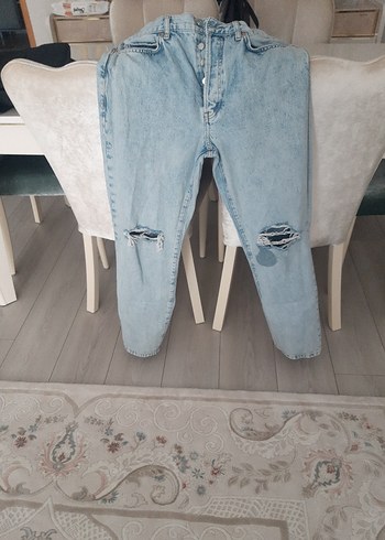 Mavi Loose yirtik boru paça Kadın Kot Pantolon - Görsel 5