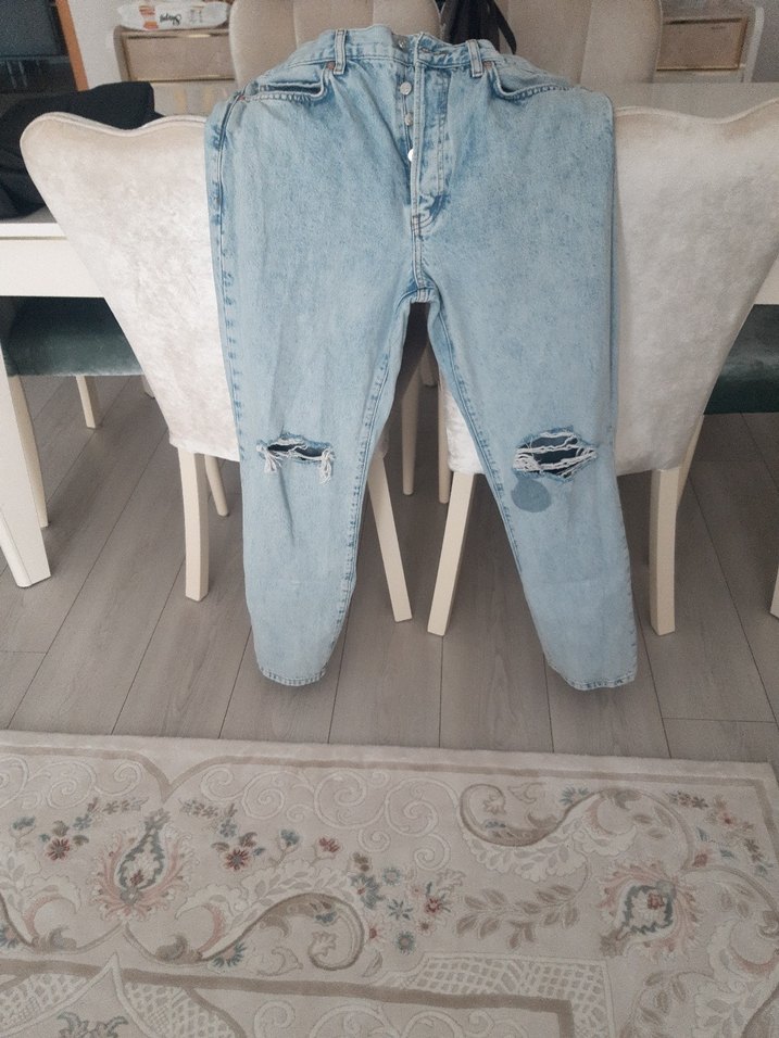 Mavi Loose yirtik boru paça Kadın Kot Pantolon - Görsel 5