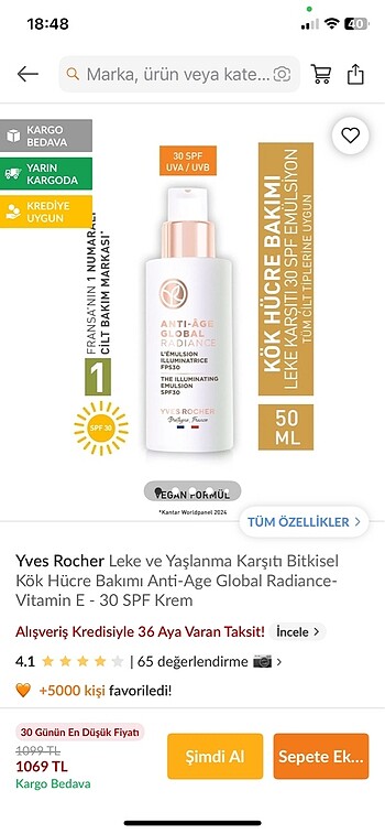 Yves Rocher leke ve yaşlanma karşıtı bitkisel kök hücre bakımı a