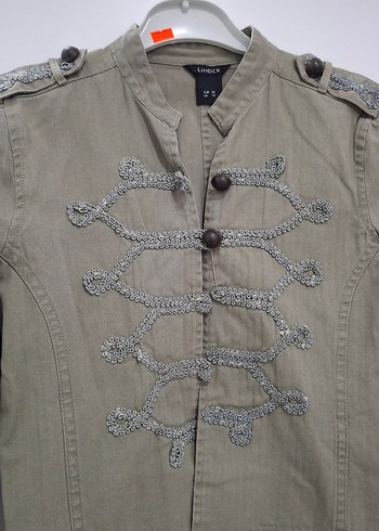 Lindex Düğmeli Nakışlı Bej Kadın Denim Ceket