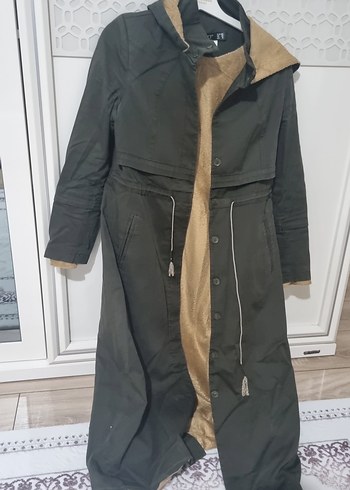 Kadın Haki Uzun Kürklü Street Style Kaban