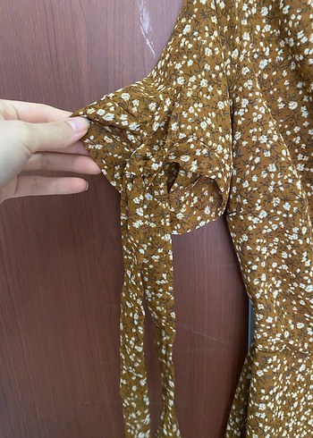 Quzu Kahverengi Yılan Desenli Midi Elbise - Görsel 4