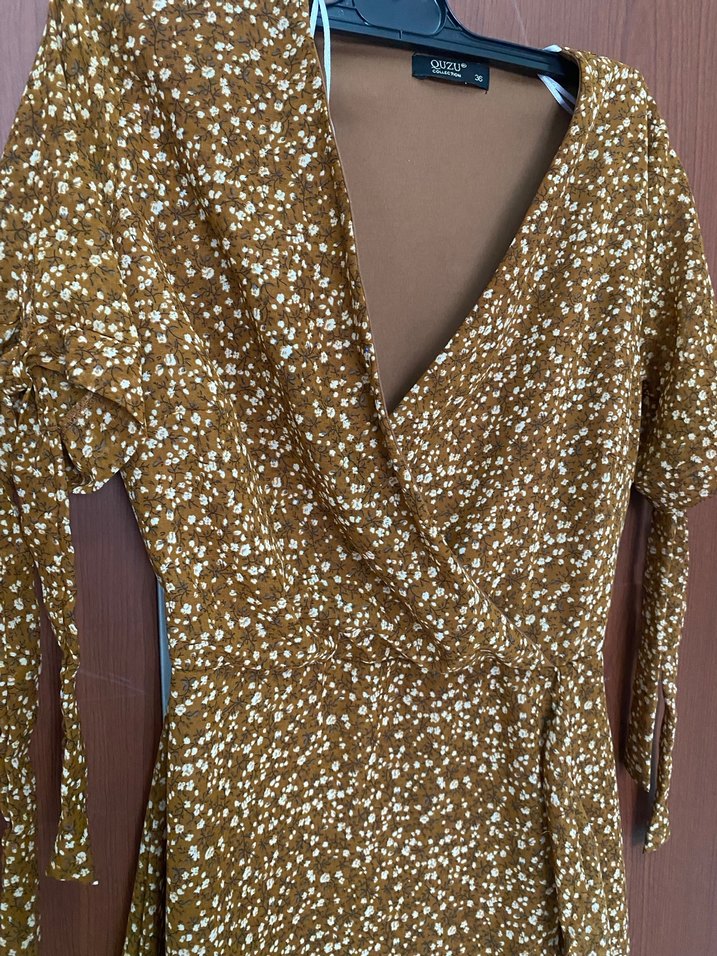 Quzu Kahverengi Yılan Desenli Midi Elbise - Görsel 2