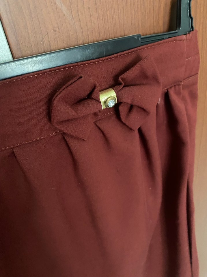 Bordo Asimetrik Midi Etek - Görsel 3