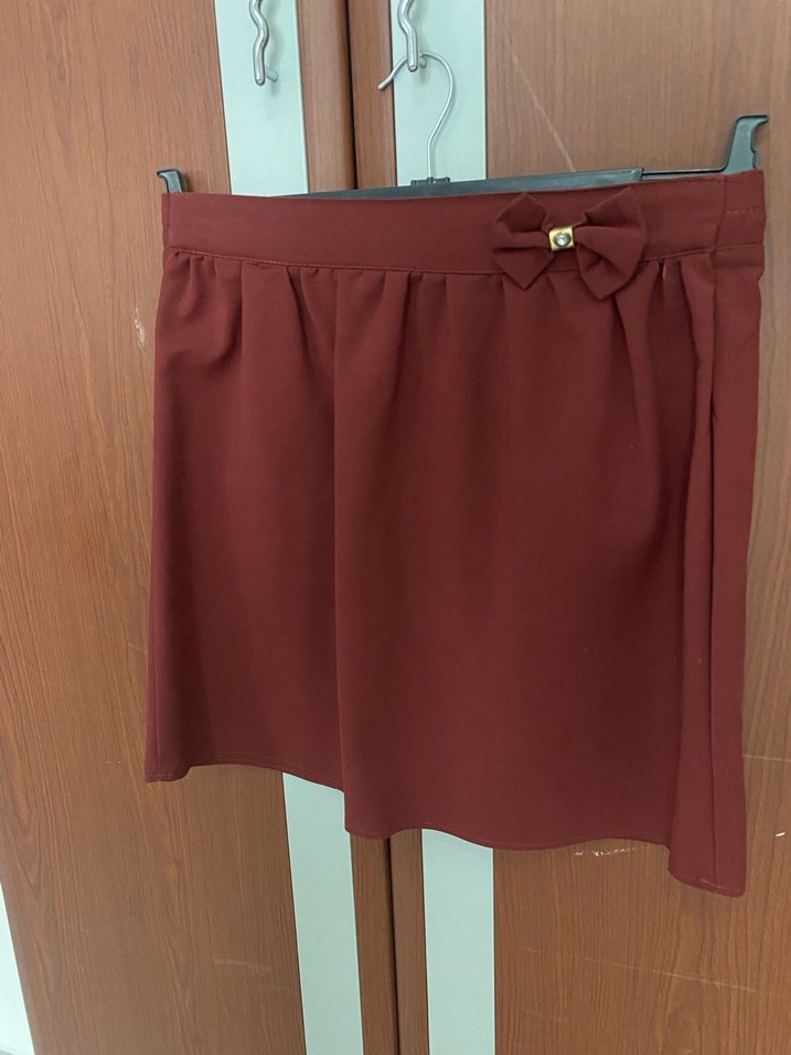 Bordo Asimetrik Midi Etek - Görsel 2