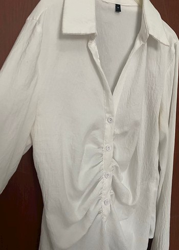 Beyaz V Yaka Uzun Kollu Keten Gömlek - Görsel 2