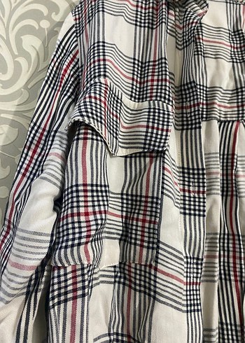 Düğmeli Uzun Kollu Gri Ekose Kadın Gömlek - Görsel 4