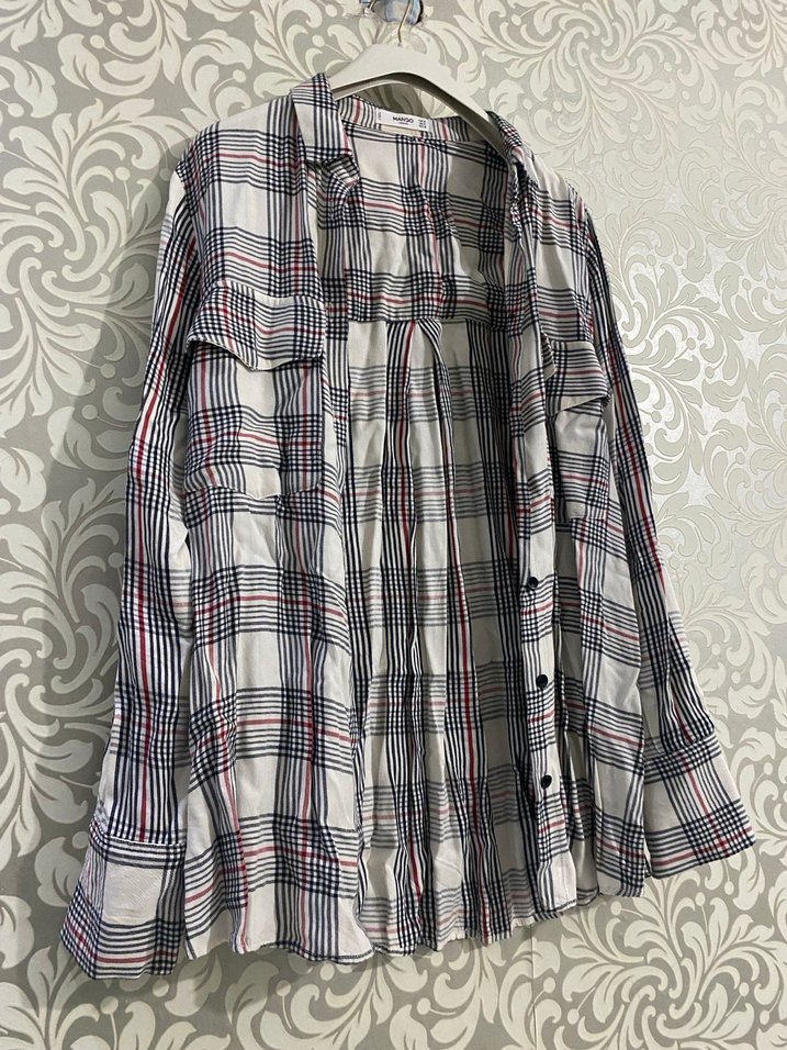 Düğmeli Uzun Kollu Gri Ekose Kadın Gömlek - Görsel 2