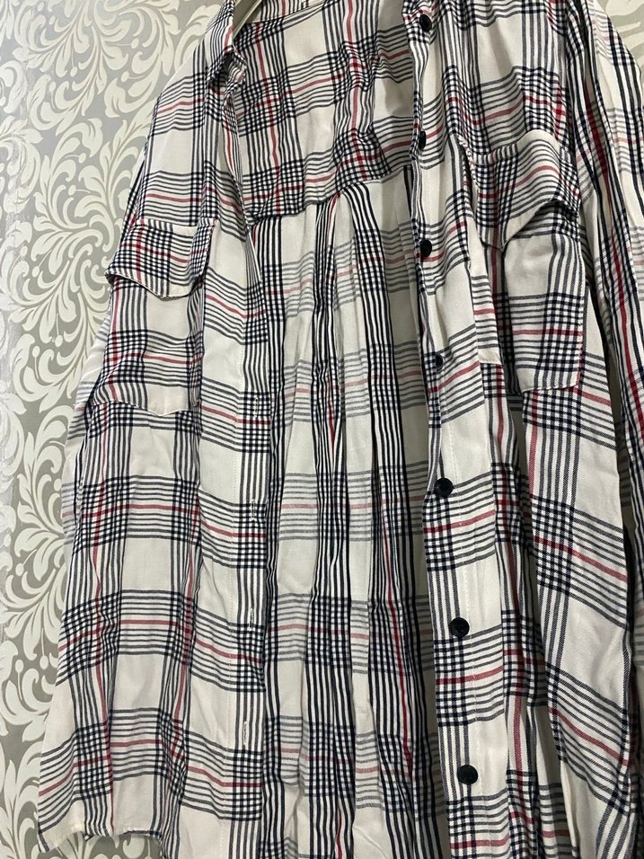 Düğmeli Uzun Kollu Gri Ekose Kadın Gömlek - Görsel 5