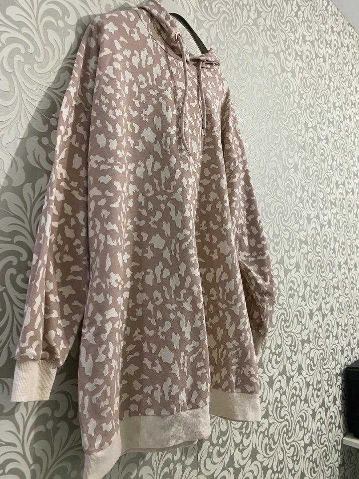 Kadın Bej Kapüşonlu Uzun Kollu Salaş Sweatshirt - Görsel 2