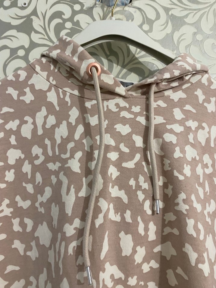 Kadın Bej Kapüşonlu Uzun Kollu Salaş Sweatshirt - Görsel 3