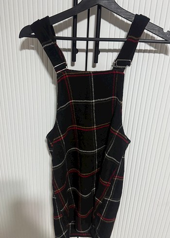 Kızlar İçin Kareli Tokalı Askılı Tulum - Görsel 4