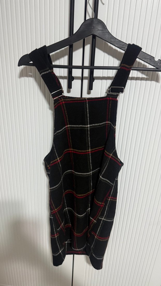 Kızlar İçin Kareli Tokalı Askılı Tulum - Görsel 4