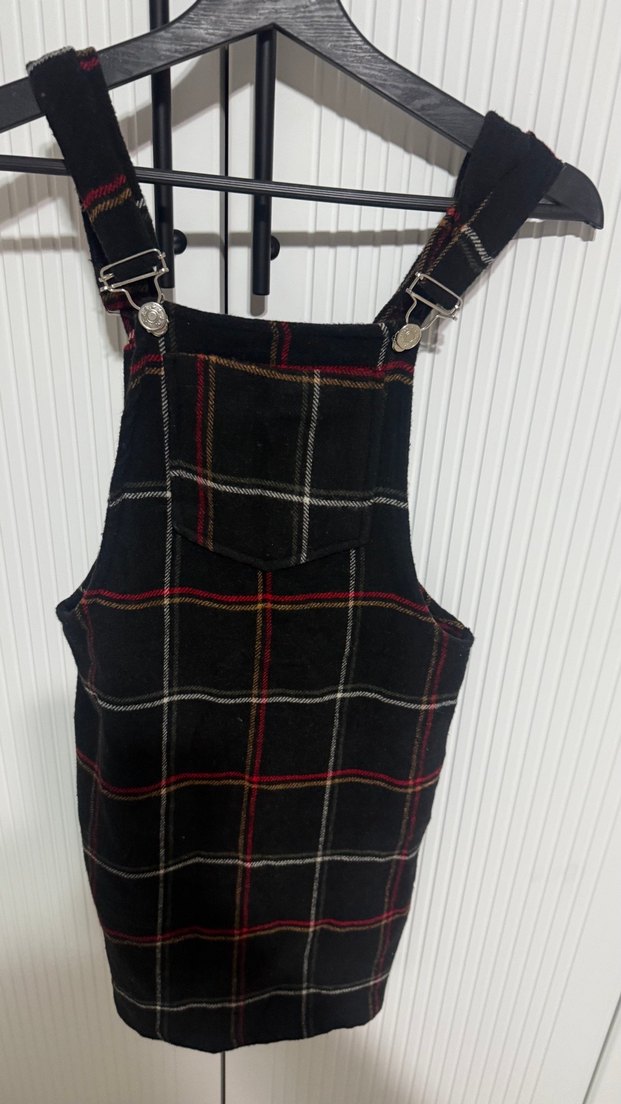 Kızlar İçin Kareli Tokalı Askılı Tulum - Görsel 2