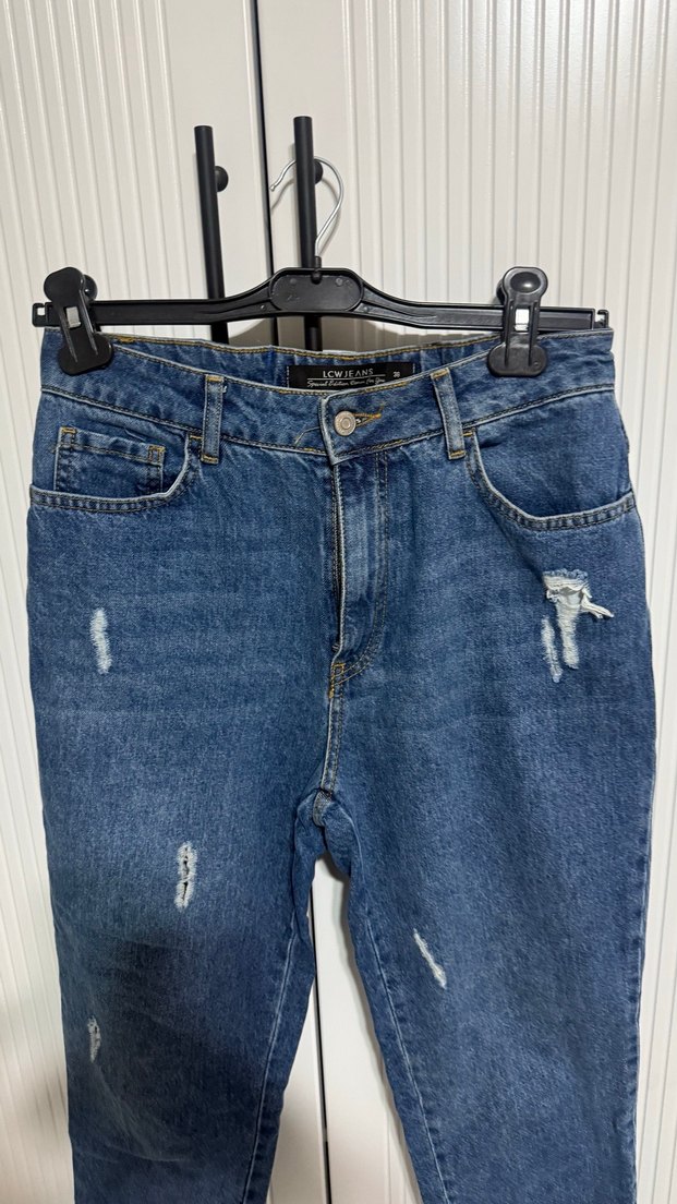 Kadın Mavi Bol Kesim Kot Pantolon - Görsel 5