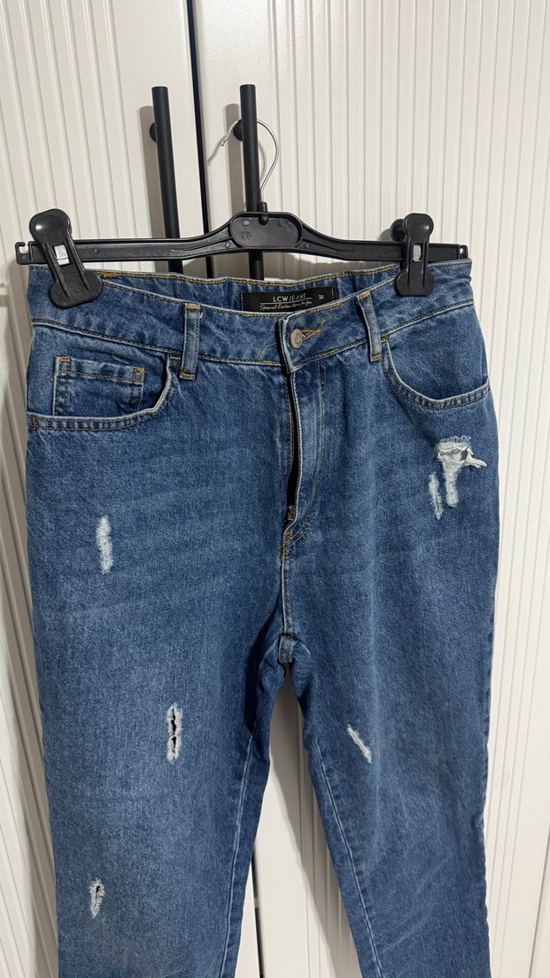 Kadın Mavi Bol Kesim Kot Pantolon - Görsel 4