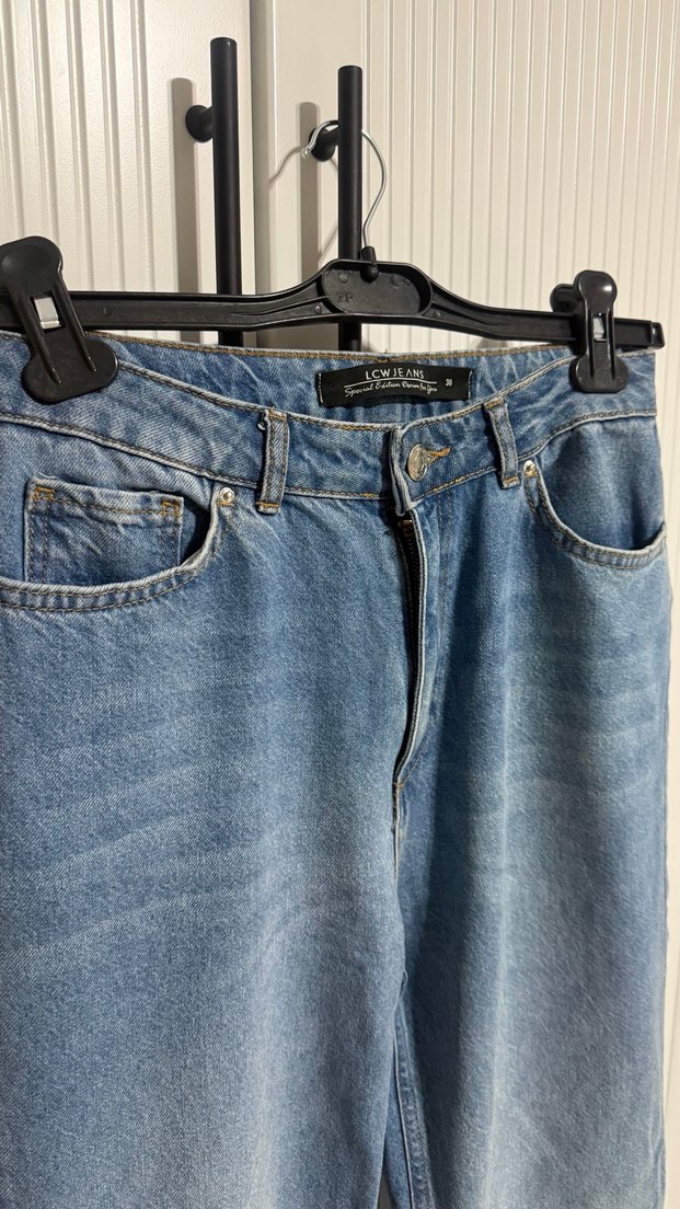 Kadın Mavi Denim Bol Kesim Midi Jean - Görsel 4