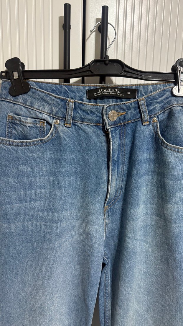 Kadın Mavi Denim Bol Kesim Midi Jean - Görsel 3
