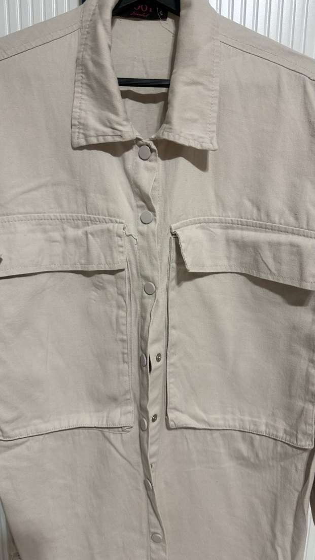 Düğmeli Bej Keten Salaş Gömlek - Görsel 4