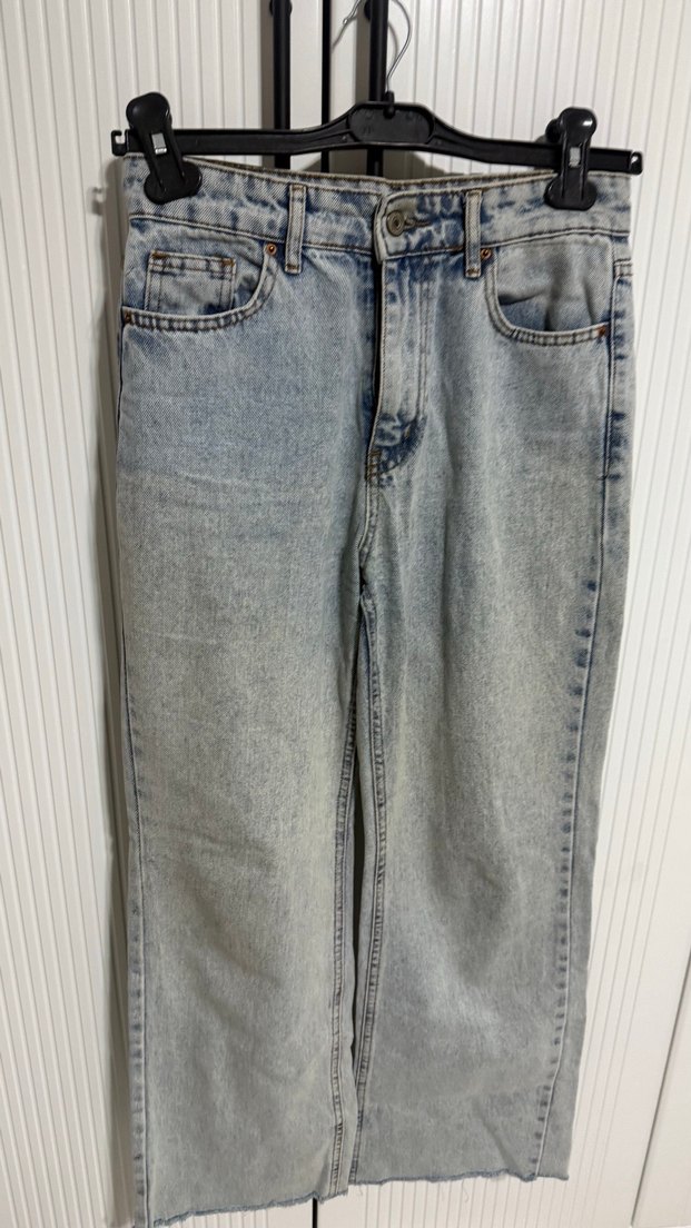 Gri Rahat Kesim Midi Boy Kadın Denim Pantolon - Görsel 2