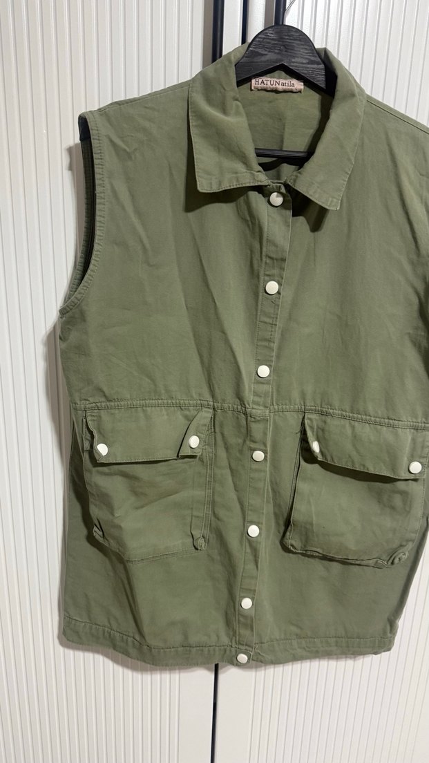 Düğmeli Keten Kadın Yelek, Salaş Kesim - Görsel 4