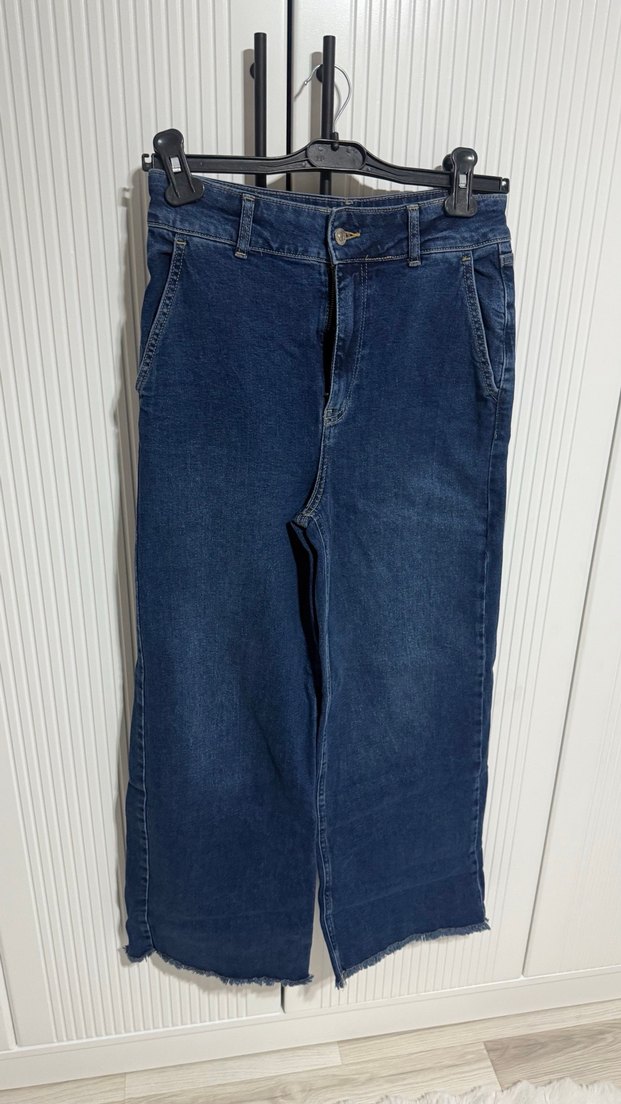 Kadın Lacivert Bol Kesim Midi Kot Pantolon - Görsel 2