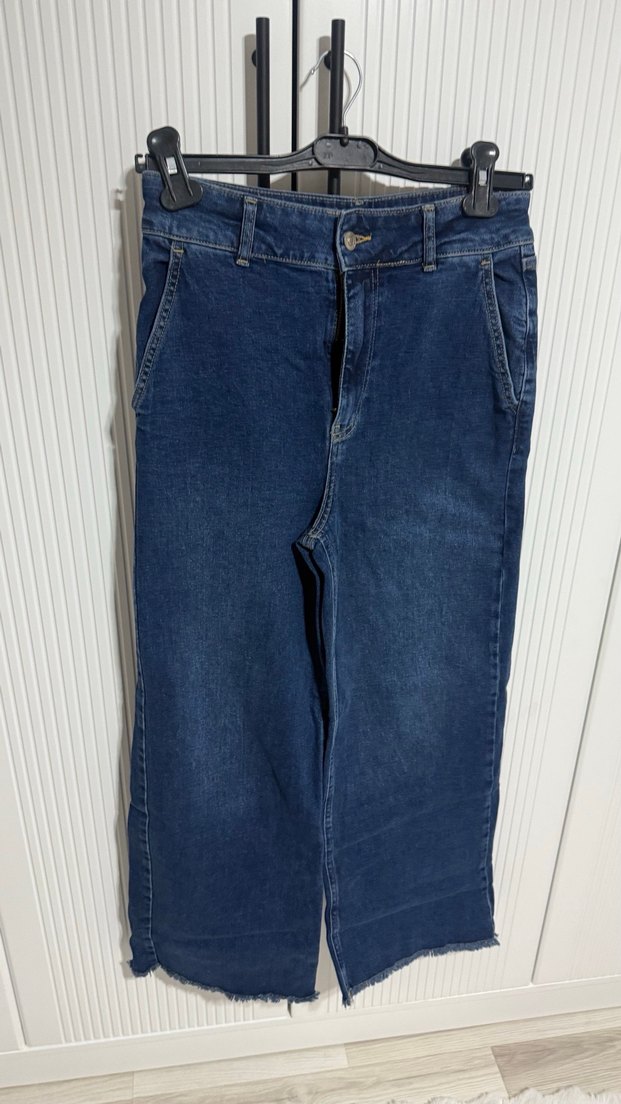 Kadın Lacivert Bol Kesim Midi Kot Pantolon - Görsel 3