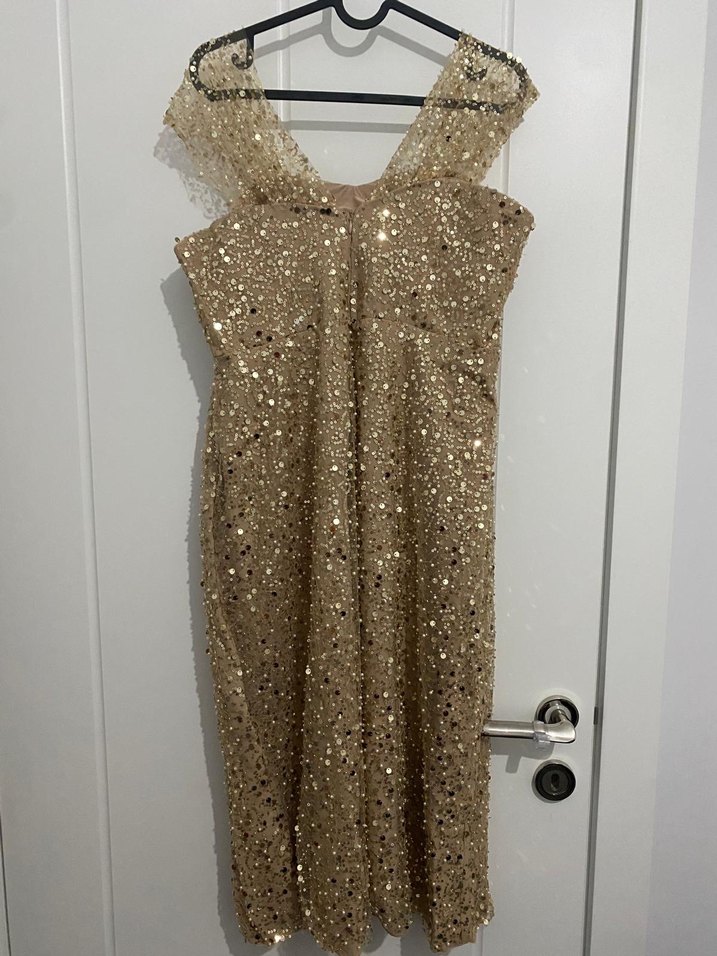 Bej Payetli Uzun Abiye Elbise - Görsel 2