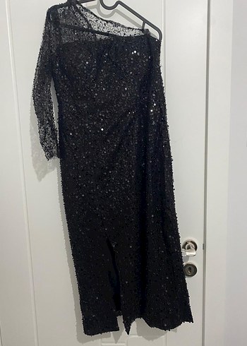 Siyah Uzun Kollu Drapeli Gece Elbisesi - Görsel 2