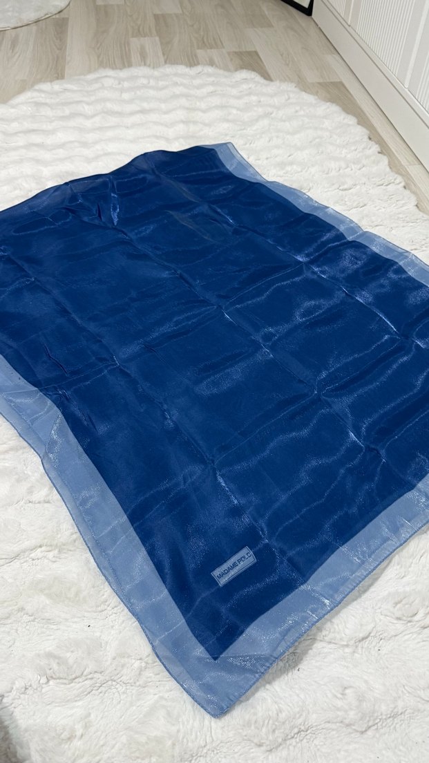 Parlak Mavi İpek Görünümlü Kadın Şal - Görsel 2