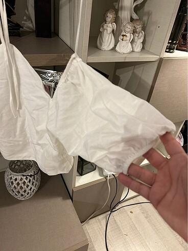 xs Beden Berska etiketli crop balon kol keten kumaş