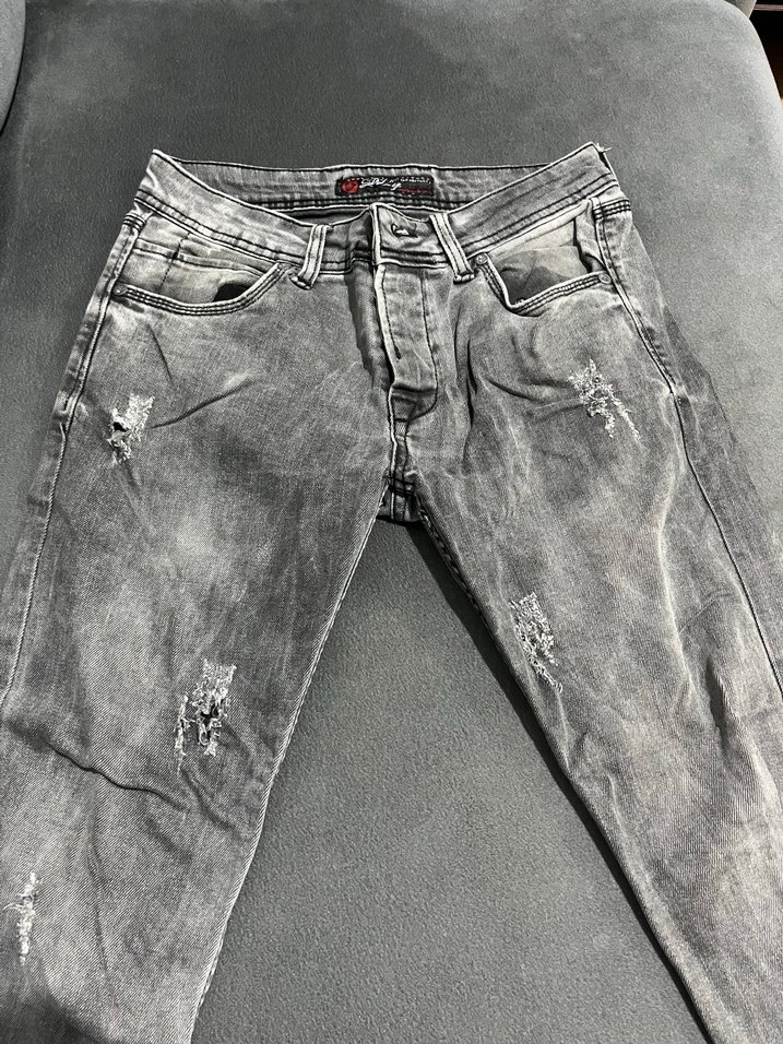Gri Erkek Denim Salaş Kot Pantolon - Görsel 5