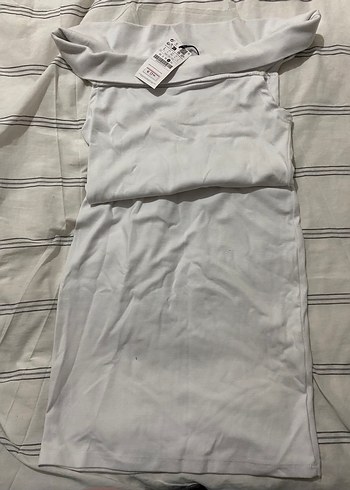 Drapeli Beyaz Midi Kalem Elbise - Görsel 2