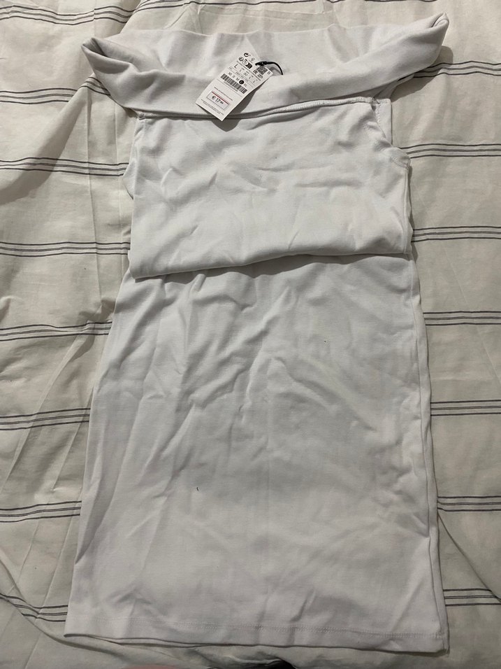 Drapeli Beyaz Midi Kalem Elbise - Görsel 2