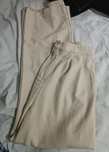 Koton Bej Kadın Keten Düğmeli Pantolon