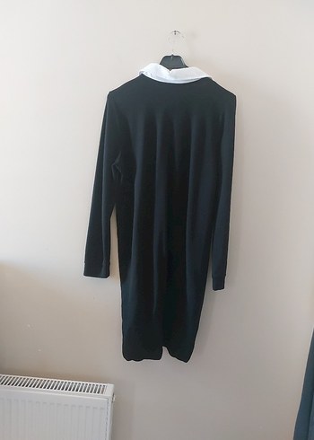 Siyah Uzun Kadın elbise Beyaz Yaka Detaylı - Görsel 8