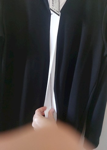 Siyah Uzun Kadın elbise Beyaz Yaka Detaylı - Görsel 7