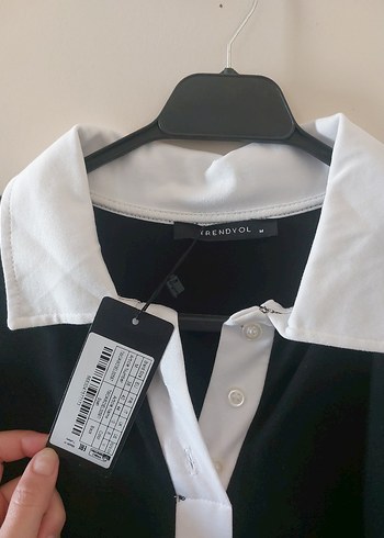 Siyah Uzun Kadın elbise Beyaz Yaka Detaylı - Görsel 4