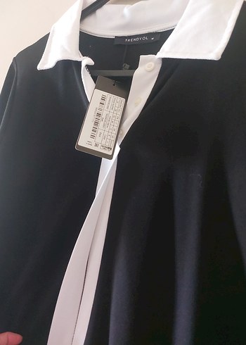 Siyah Uzun Kadın elbise Beyaz Yaka Detaylı - Görsel 6