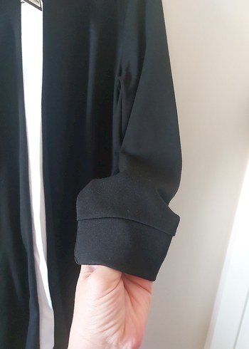 Siyah Uzun Kadın elbise Beyaz Yaka Detaylı - Görsel 10