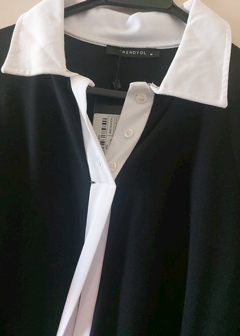 Siyah Uzun Kadın elbise Beyaz Yaka Detaylı - Görsel 9