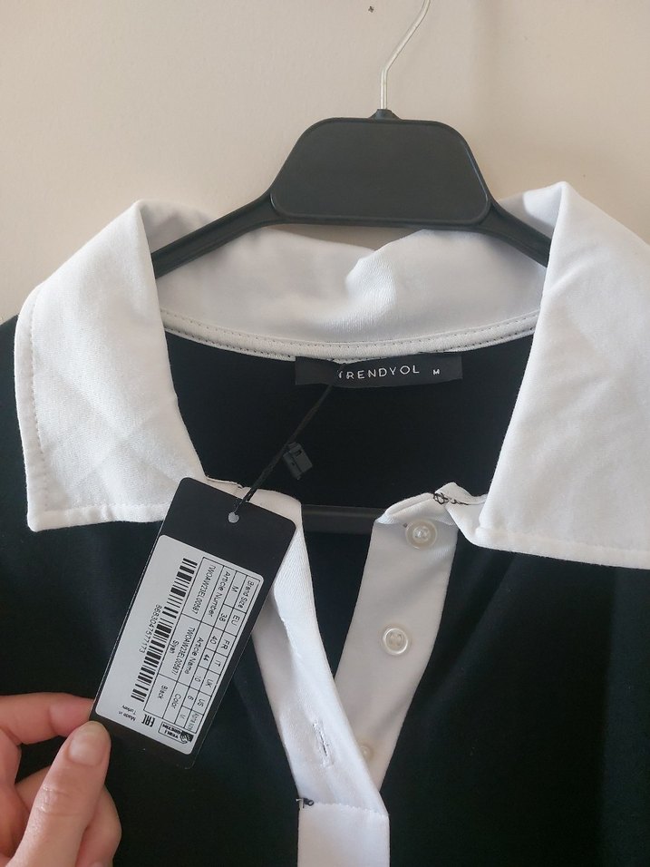 Siyah Uzun Kadın elbise Beyaz Yaka Detaylı - Görsel 4