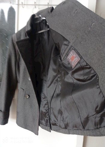 Gri Düğmeli Yün Erkek Kaban - Görsel 4