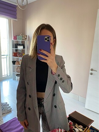 Gri çizgili blazer ceket